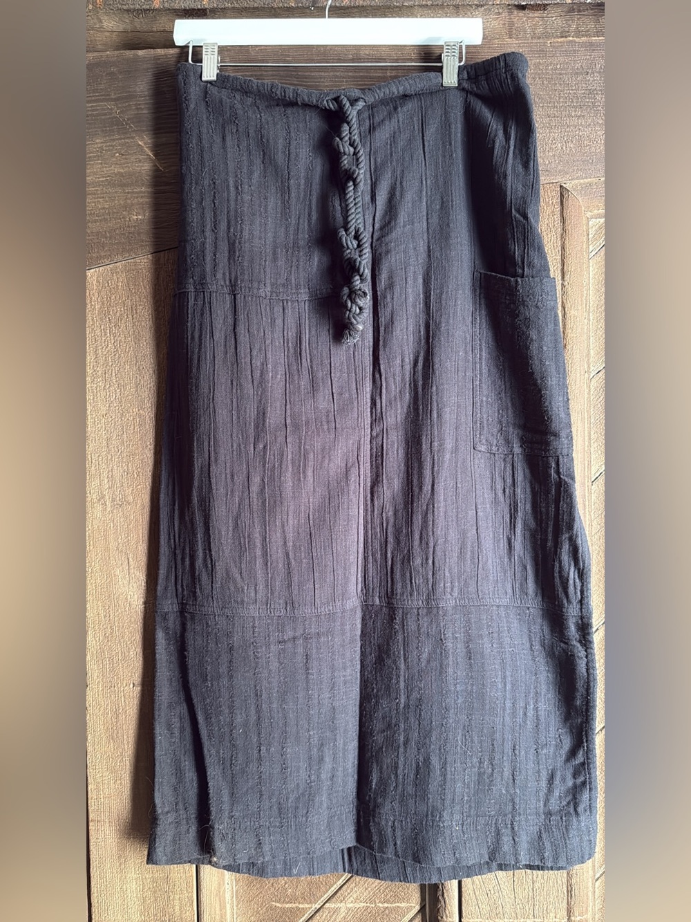 Free People Black Textured Maxi skirt with Braided Tie